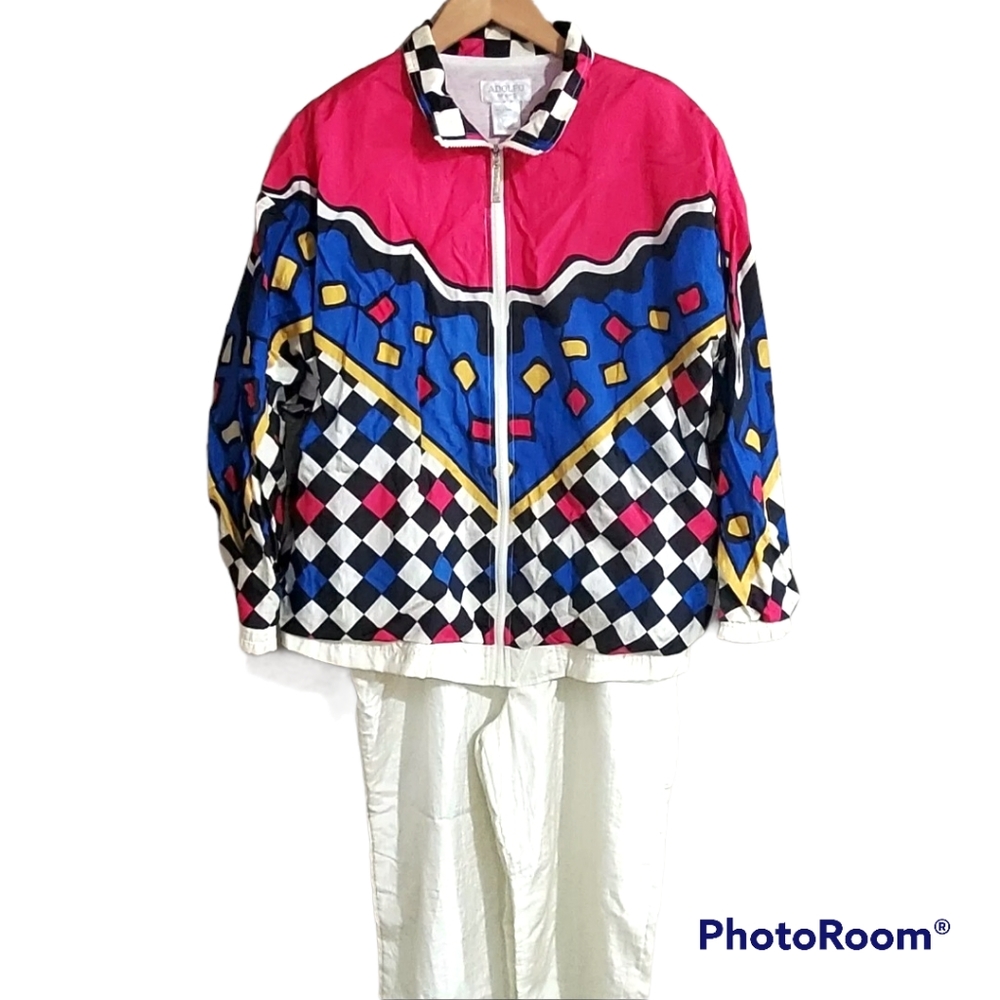 VTG Adolof Sport Retro 80's 90's Y2K Colorblock track suit womena size large